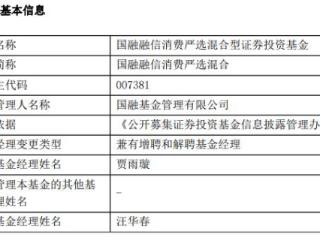 国融融信消费严选混合换将 增聘贾雨璇解聘汪华春