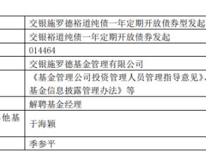 季参平离任交银裕道纯债一年定期开放债券发起