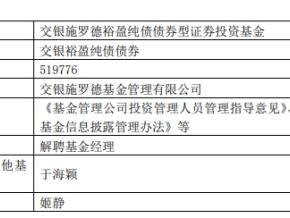 姬静离任交银裕盈纯债债券