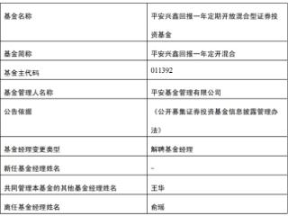 俞瑶离任平安兴鑫回报一年定开混合 成立4年亏损45%