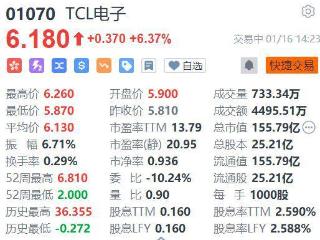 港股异动 | TCL电子涨超6%，2025年家电以旧换新政策落地