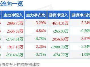 亨通光电（600487）1月17日主力资金净买入2896.73万元