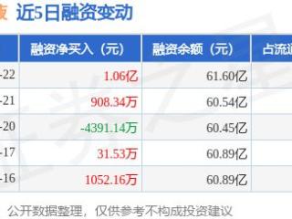 五 粮 液：1月22日融资净买入1.06亿元，当日排名第12