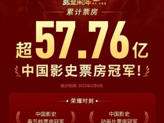 破58亿！《哪吒之魔童闹海》冲顶中国影史票房榜：五大冠军只用8天5小时