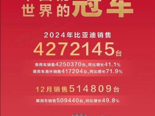 搜狐汽车全球快讯｜比亚迪年销量超427万辆 斩获2024年全球销量“三冠王”