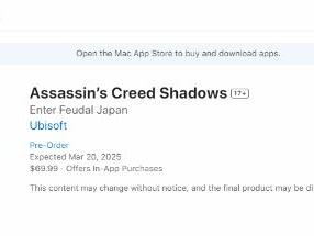 《刺客信条影》上架苹果APP Store 定价70美元