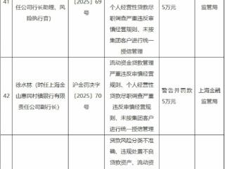 上海金山惠民村镇银行被罚220万 大股东为天府银行