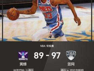 NBA战报：克拉克斯顿16分，迪亚巴特21+10，篮网97-89黄蜂