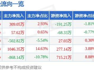 金花股份（600080）2月11日主力资金净买入309.05万元