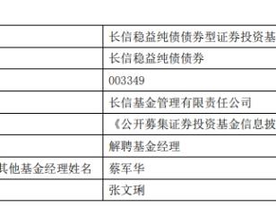 长信基金张文琍离任2只债券基金