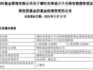 孙少锋与杨永光离任博时双季益六个月持有期债券