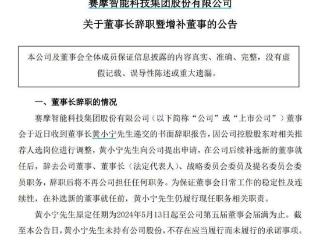 V观财报｜黄小宁辞任赛摩智能董事长等职务