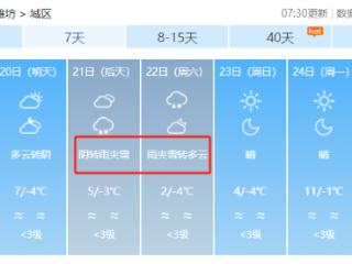 潍坊冷空气活跃，部分地区雨夹雪上线