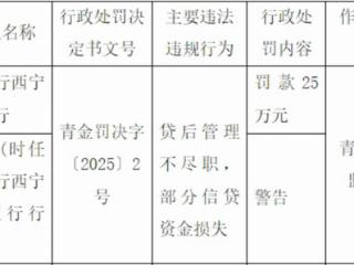 浦发银行西宁城西支行被罚 不尽职部分信贷资金损失