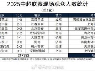 中超首轮观众人数：成都41637人居首，场均27174人