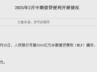 央行开展3000亿MLF操作 机构称一季度末降息窗口或打开