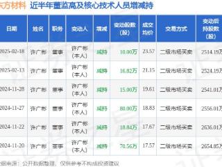 东方材料：2月18日高管许广彬减持股份合计10万股