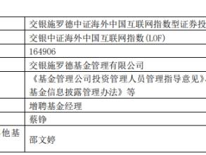 交银施罗德基金4只基金增聘蔡铮