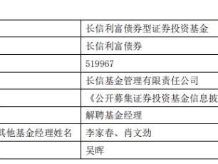 长信基金吴晖离任2只债券基金