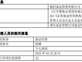 银河基金副总经理徐琳离任