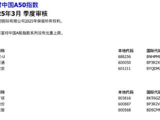 富时罗素样本调整：寒武纪、联通、国泰君安被纳入富时中国A50指数