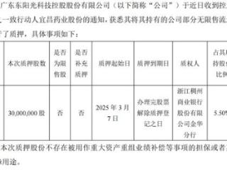 东阳光控股股东一致行动人新增质押3000万股 累计质押比例达98.89%