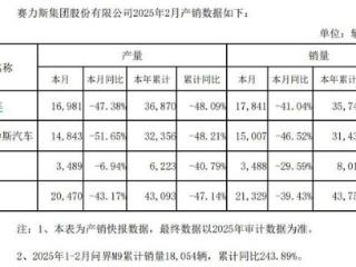 2月赛力斯销量同比降近40% 机构：或受春节假期等影响