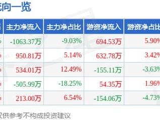 新中港（605162）3月14日主力资金净卖出1063.37万元