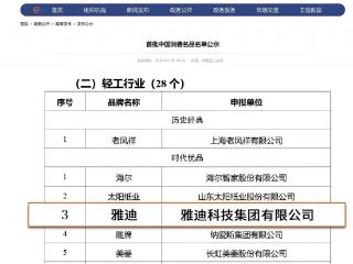 入选首批中国消费名品名单，雅迪获国家层面权威认可