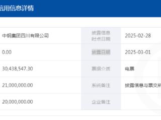 累计票据逾期2100万元，中钢集团四川有限公司被通报