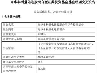 南华丰利量化选股混合增聘康冬