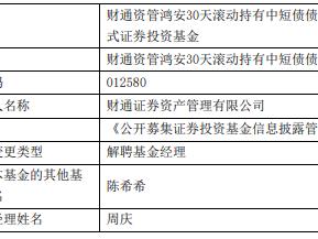 周庆离任财通资管旗下2只债基