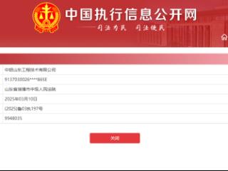 中铝山东工程技术有限公司成被执行人，执行标的990余万元