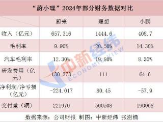 V观财报｜“蔚小理”的2024：理想毛利率最高，蔚来研发费用是小鹏2倍