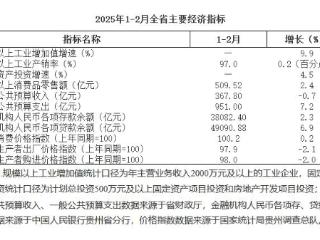 2025年1至2月贵州省固定资产投资提速 消费市场平稳增长