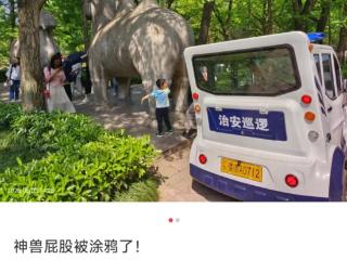 南京明孝陵石兽身上被写“到此一游”，官方：已处理，今后会加强巡查
