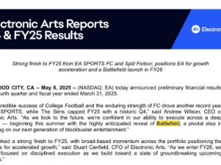 EA 2025财年财报 新《战地》将于今夏全面揭晓
