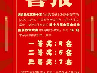 烟台天立高中四名学子斩获全国中学生创新作文大赛初赛一等奖