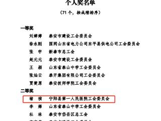 喜报！宁阳县第一人民医院褚祯、石焕华在“泰山工匠杯”技能大赛中荣获佳绩
