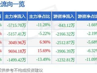 汇洲智能（002122）5月9日主力资金净卖出5715.70万元