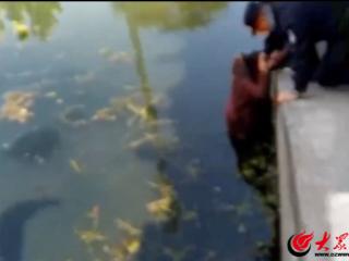 临沂公安民警智救失足落水女子！腰拴救援绳索，攀降至悬空桥洞