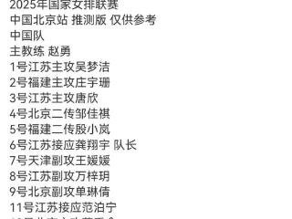 吴梦洁领衔，李盈莹休战，江苏6人入选，国家联赛北京站名单预测