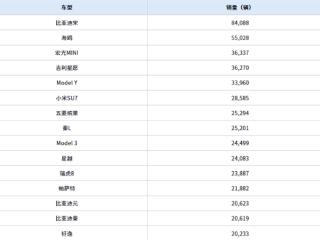 4月中国各车型销量TOP15出炉：小米SU7第六 超特斯拉Model 3