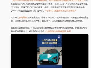 小米SU7成4月份10至50万销量榜首 卢伟冰：用户认可说明一切