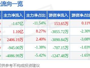 国芳集团（601086）5月15日主力资金净卖出1.67亿元