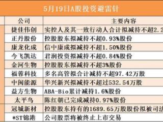 5月19日A股投资避雷针︱金河生物：控股股东拟减持不超3%股份；*ST锦港：公司股票将被终止上市交易