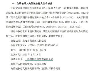 V观财报｜ST宏达因涉诉成失信被执行人，涉案848万元