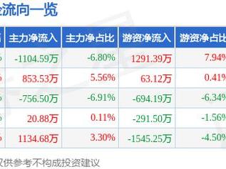 联合水务（603291）5月19日主力资金净卖出1104.59万元