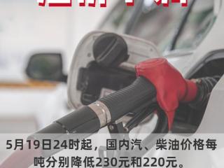 油价调整！5月19日24时起汽、柴油价格每吨分别降低230元和220元