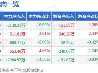 威尔高（301251）5月21日主力资金净卖出2138.31万元